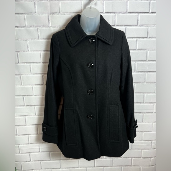 LONDON FOG Women's Classic Single Breasted Wool Coat/black size M - Picture 1 of 9